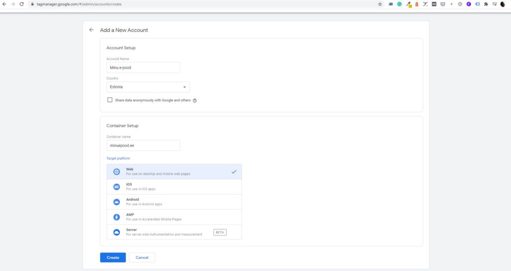 Kuidas Google Tag Manager kontot luua