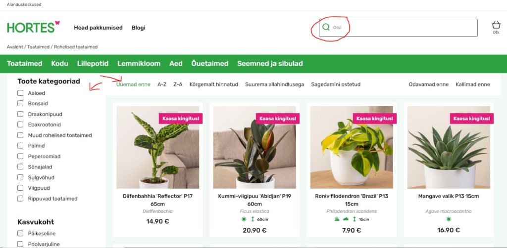 top praktikad eduka e-poe pidamiseks - otsing ja filtrid